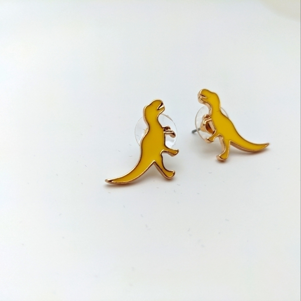 Marigold Enamel Dinosaur Stud Earrings - Picture 4 of 12